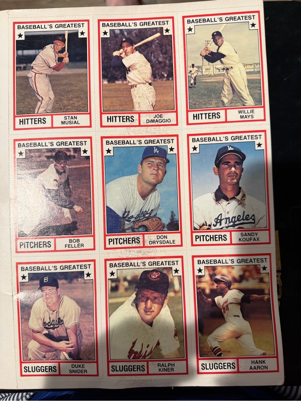 Vintage Baseball Card Collector Sheet - White, Red Accents